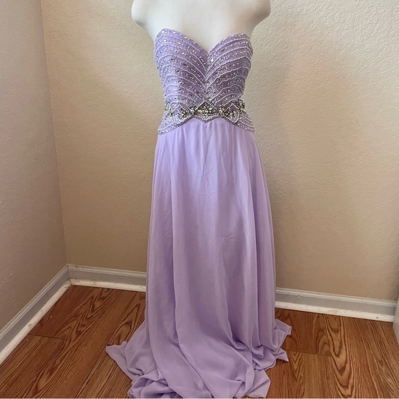 Strapless Purple A-Line with Beaded Bust - Picture 1 of 7